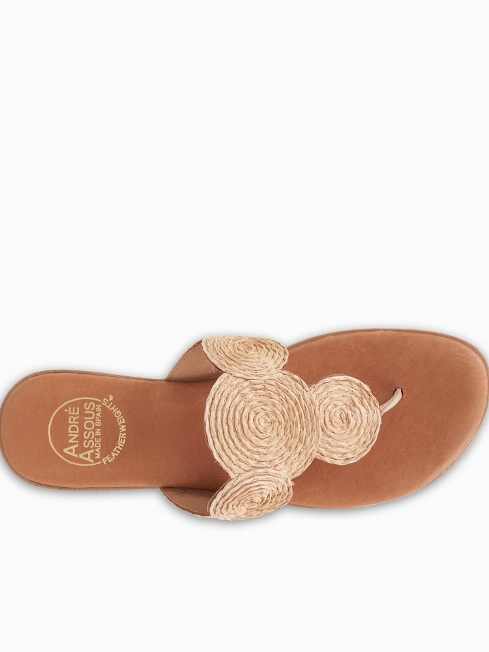 Andre Assous Tan Leather Sandals with Natural Raffia Circles - Picture 3 of 5